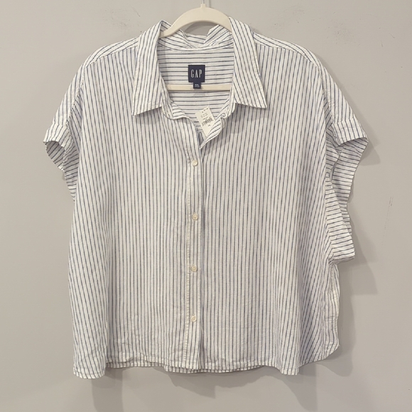 NWT GAP Cropped Boxy Fit Button Down Striped size XXL - Picture 1 of 10